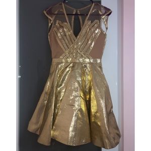 Designer Metallic Gold Cocktail, Prom dress
